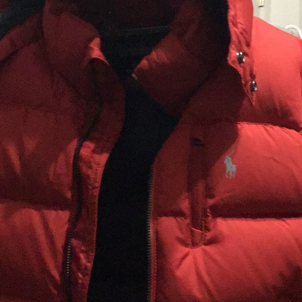 Red puffer jacket